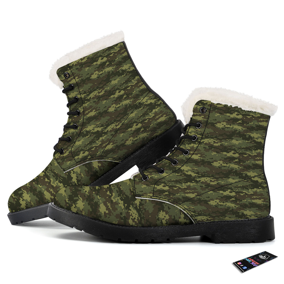 Digital Camo Green Print Pattern Winter Boots-grizzshop