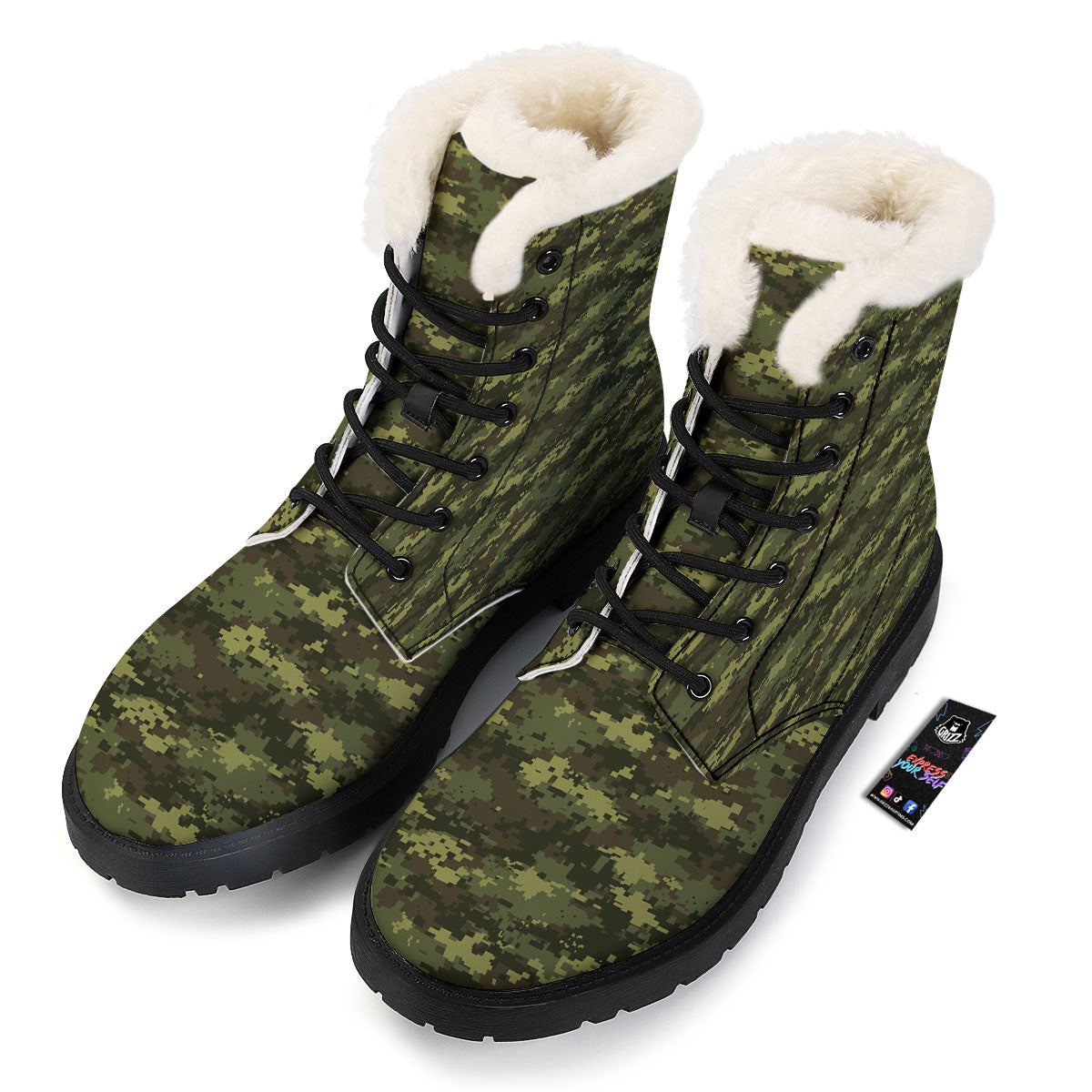 Digital Camo Green Print Pattern Winter Boots-grizzshop