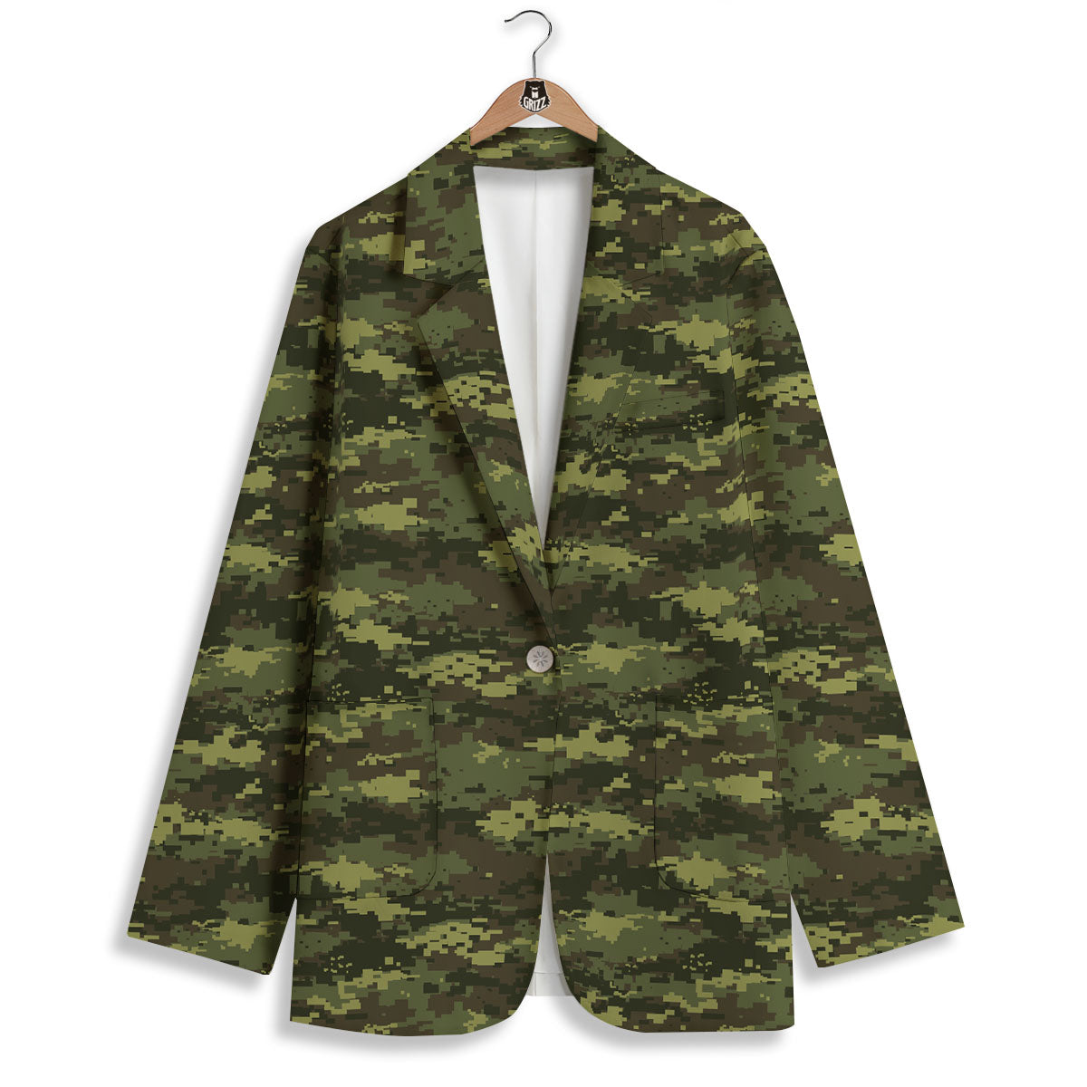 Digital Camo Green Print Pattern Women's Blazer-grizzshop