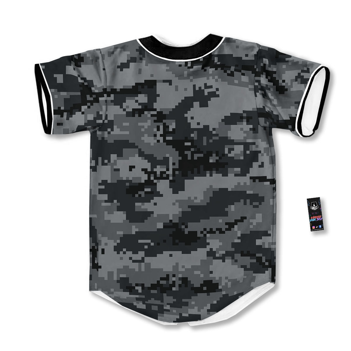 Digital Camo Grey And Black Print Baseball Jersey-grizzshop