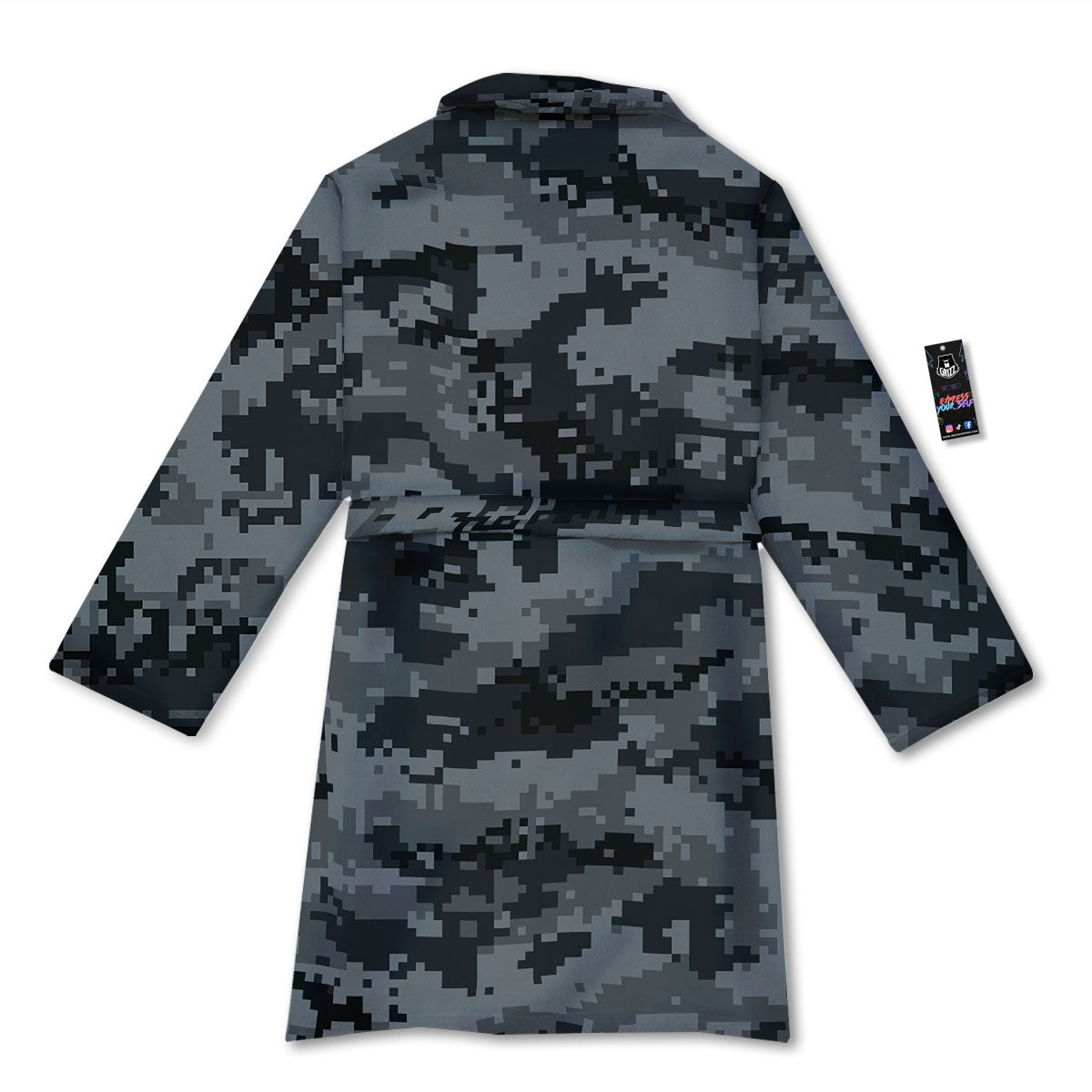 Digital Camo Grey And Black Print Bathrobe-grizzshop