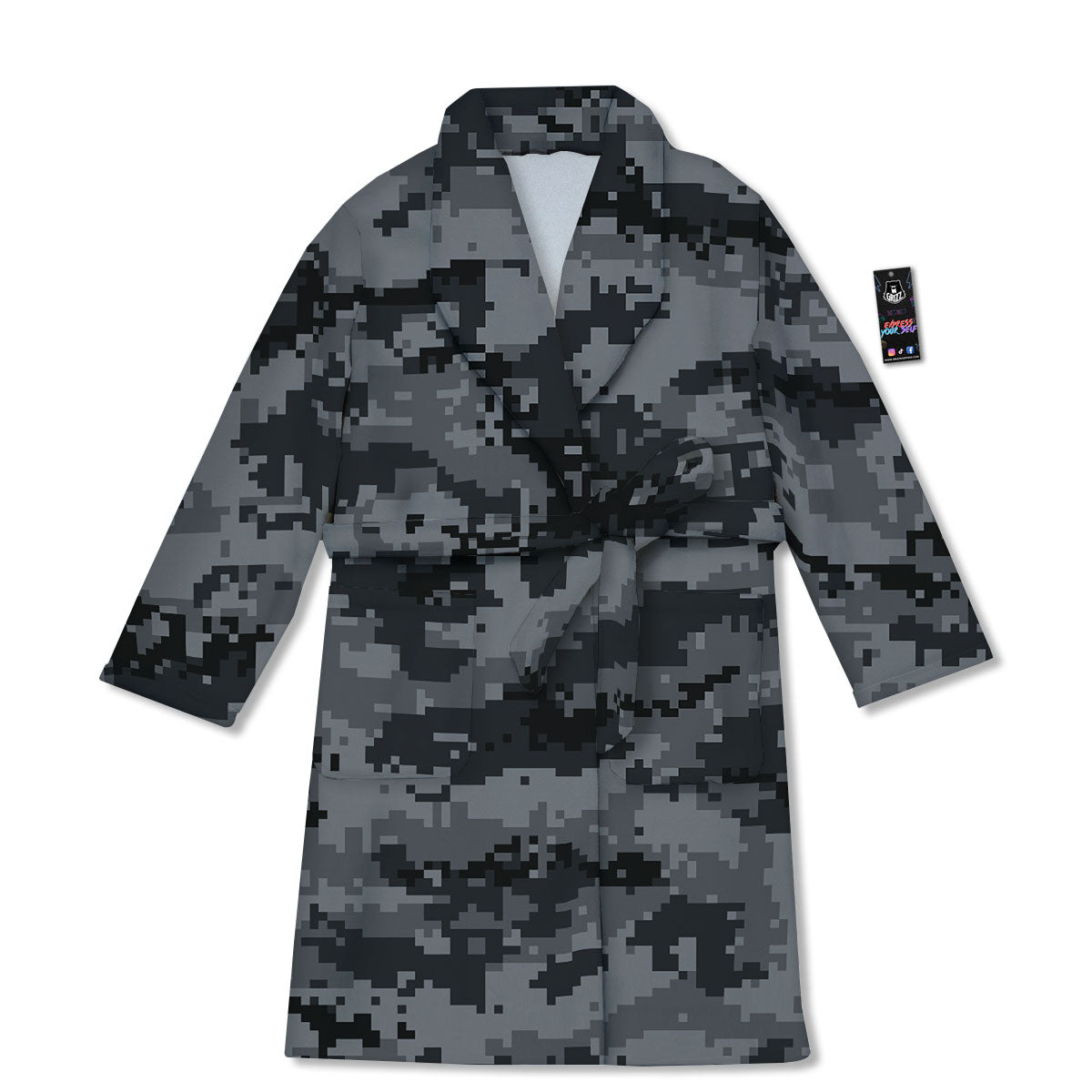 Digital Camo Grey And Black Print Bathrobe-grizzshop