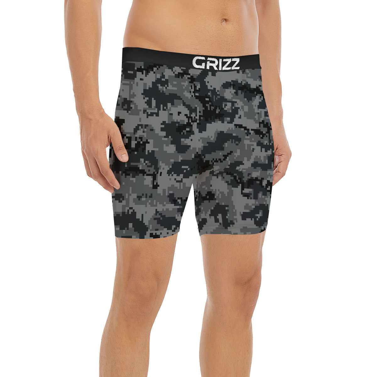 Digital Camo Grey And Black Print Boxer Briefs-grizzshop