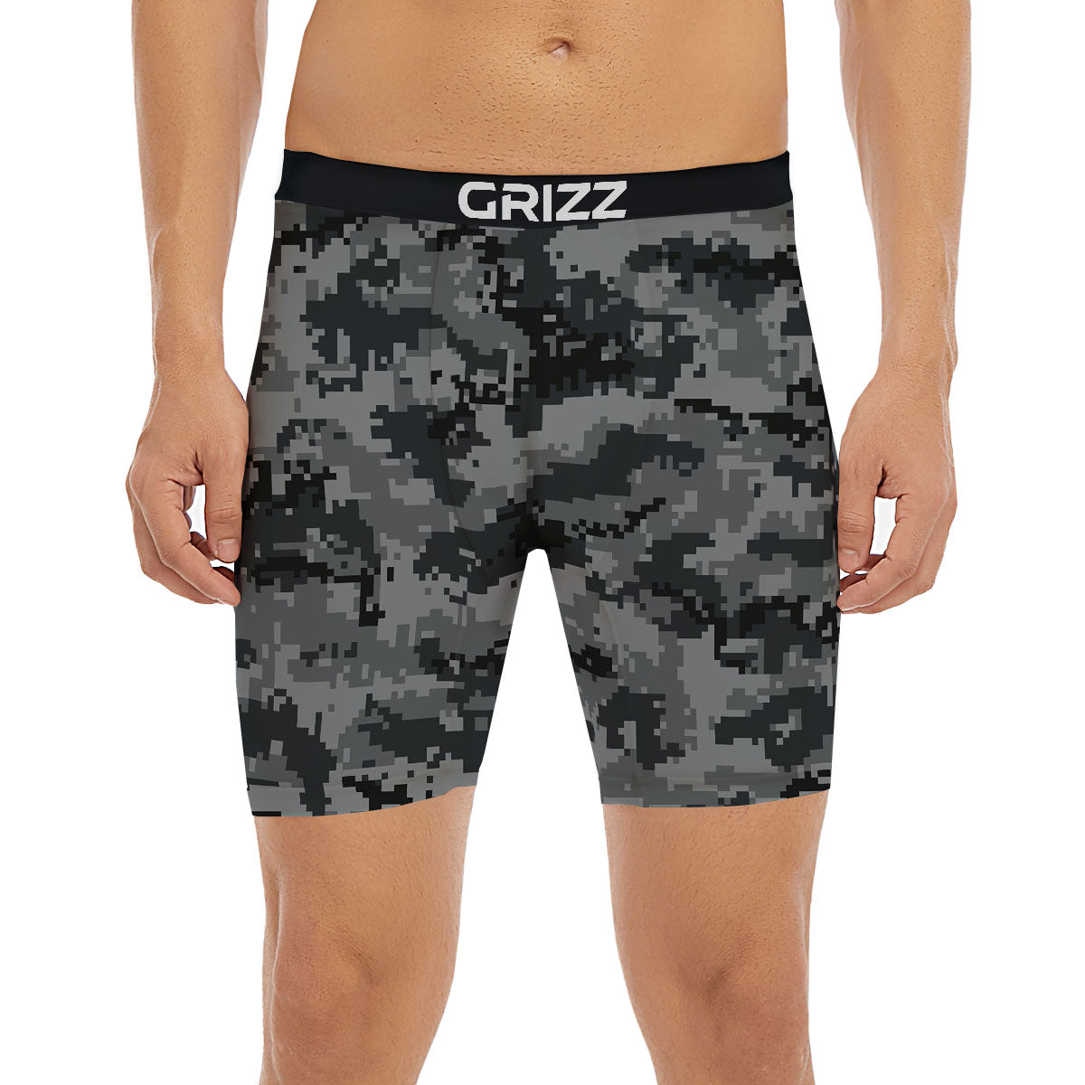 Digital Camo Grey And Black Print Boxer Briefs-grizzshop
