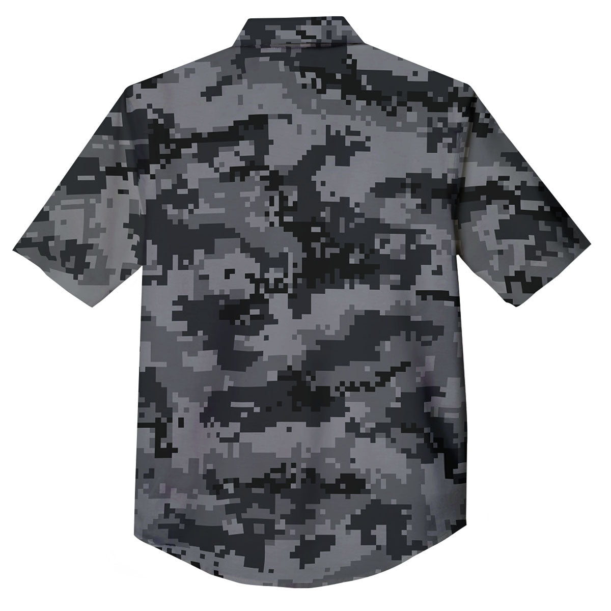 Digital Camo Grey And Black Print Button Up Shirt-grizzshop