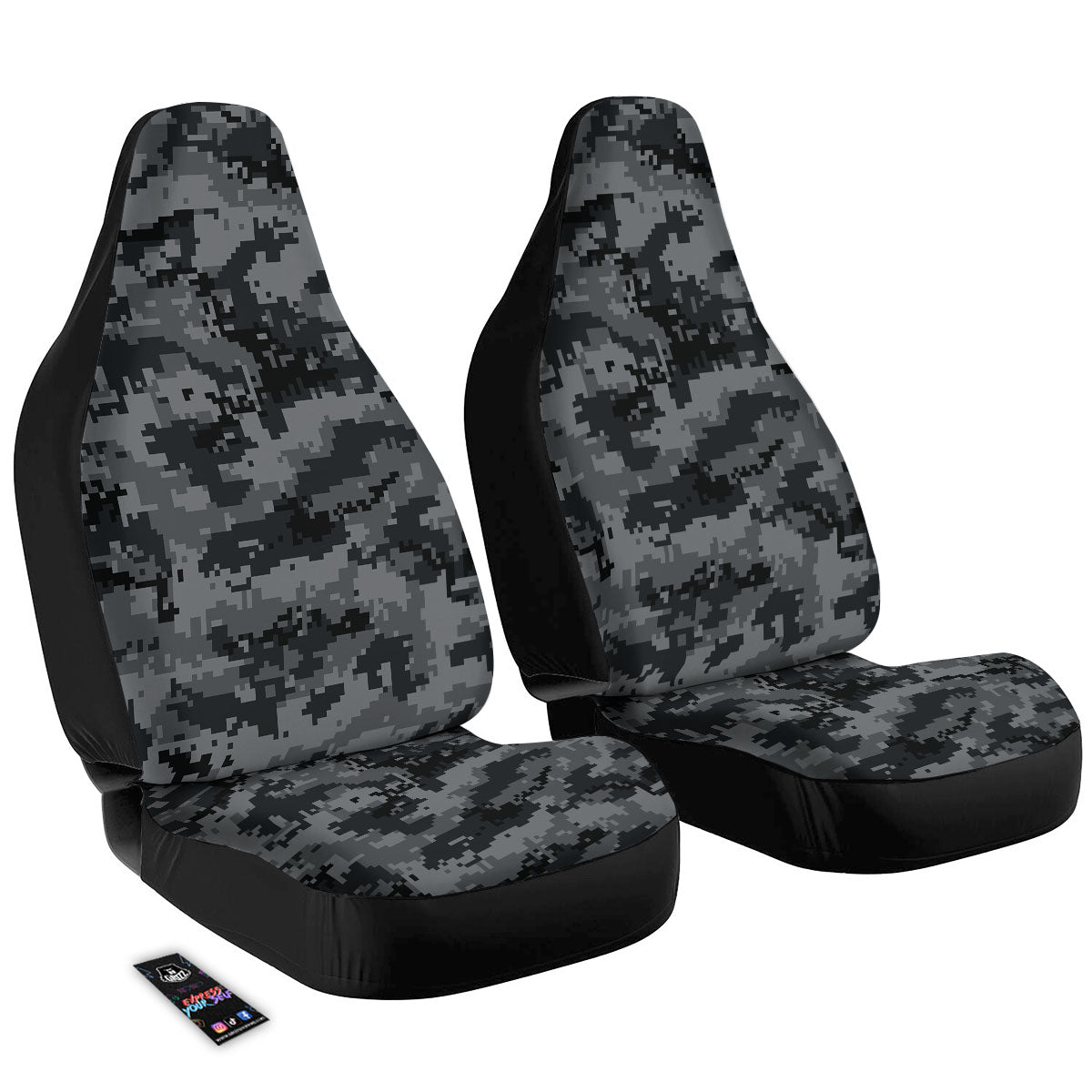 Digital Camo Grey And Black Print Car Seat Covers-grizzshop