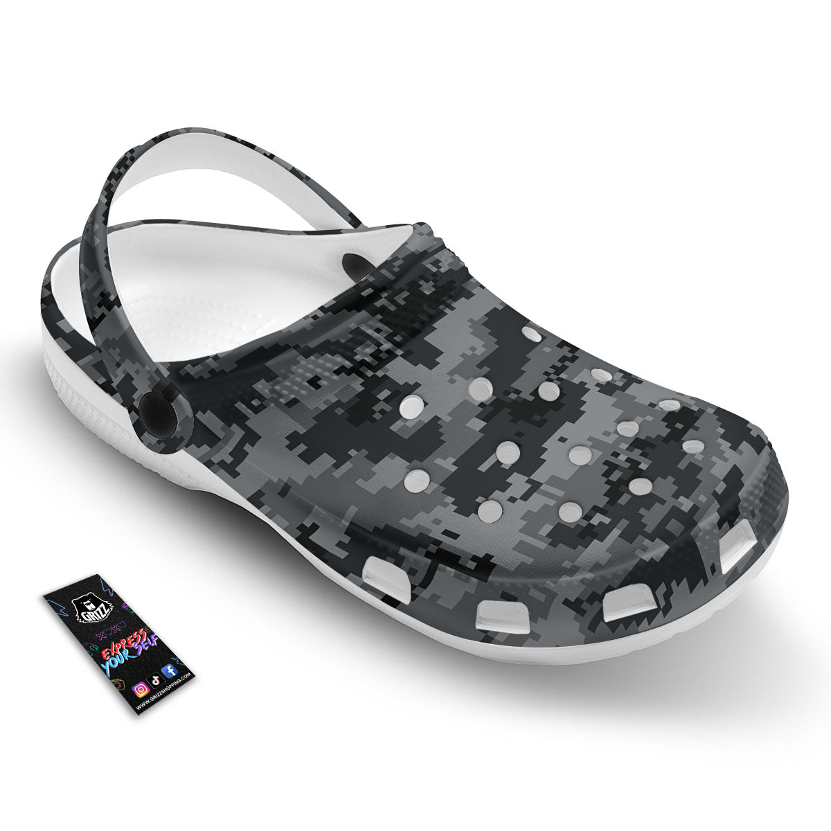 Digital Camo Grey And Black Print Clog-grizzshop