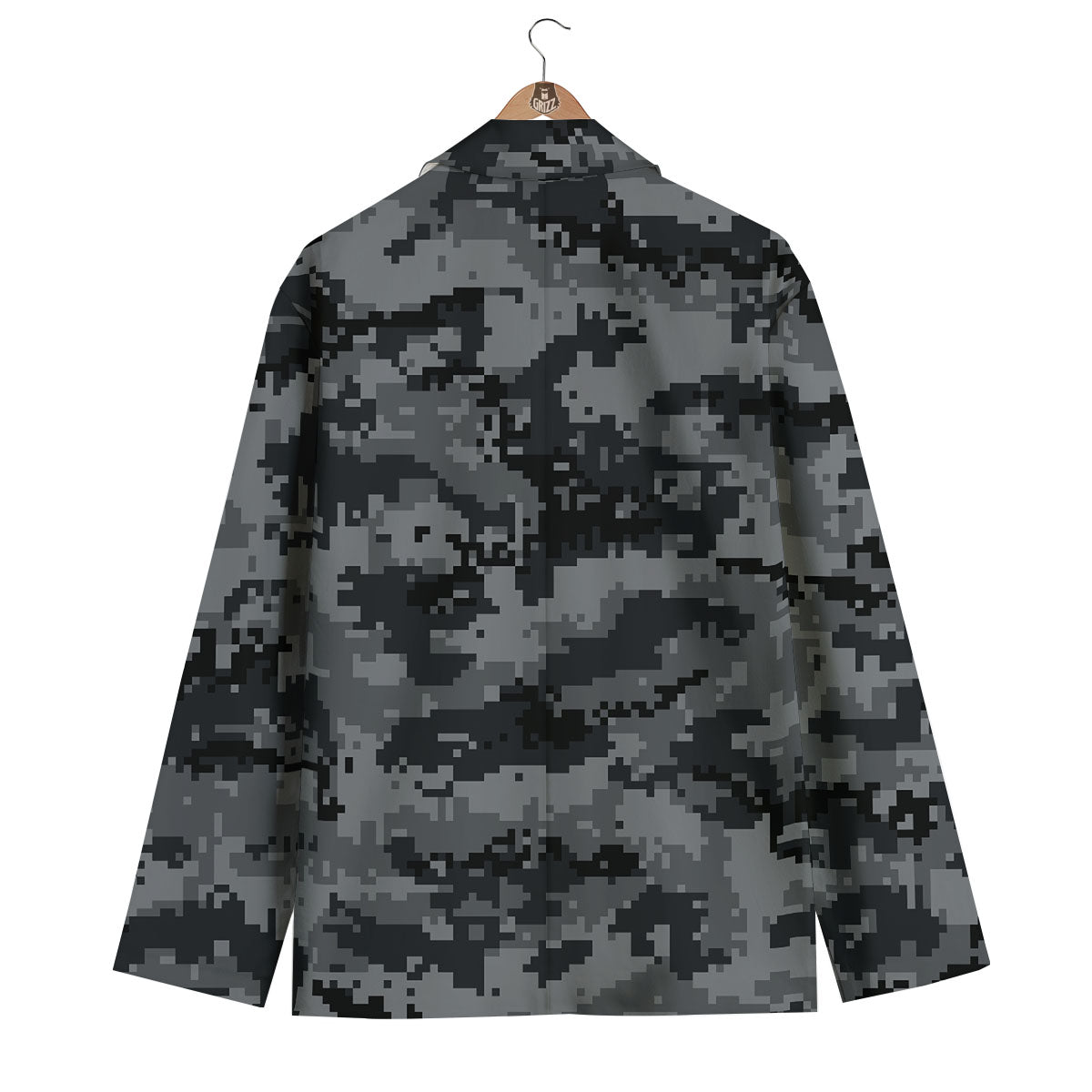 Digital Camo Grey And Black Print Men's Blazer-grizzshop