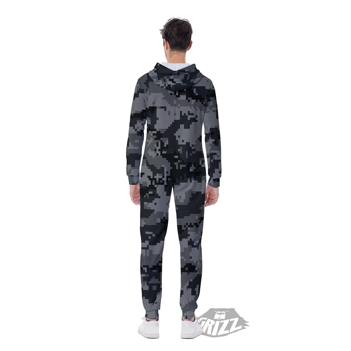Digital Camo Grey And Black Print Men's Jumpsuit-grizzshop