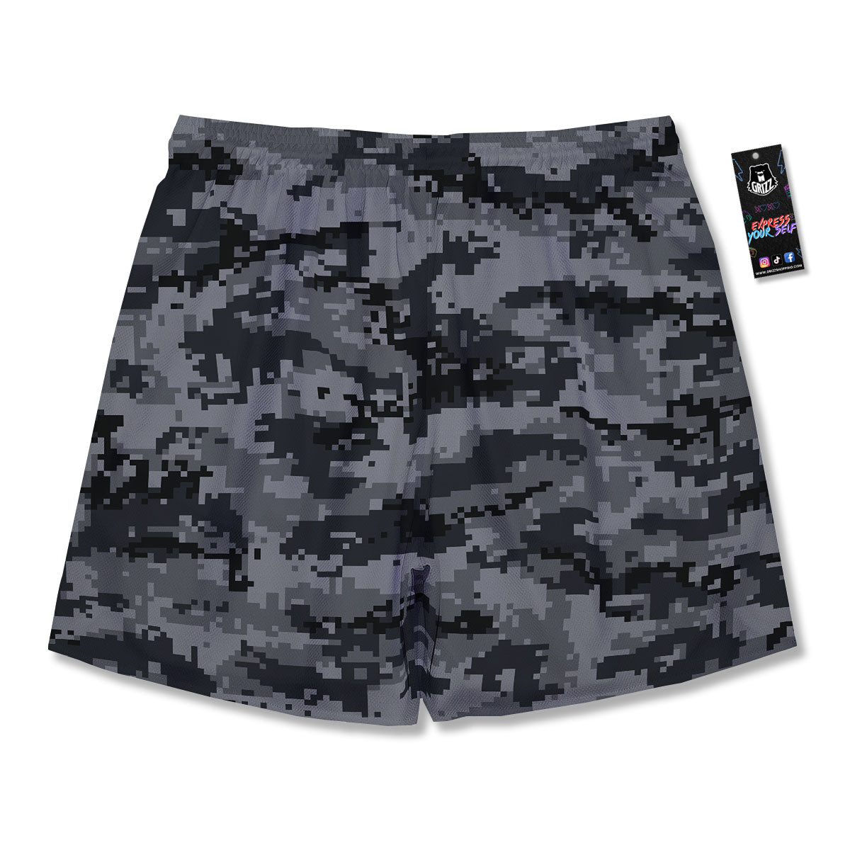 Digital Camo Grey And Black Print Men's Running Shorts-grizzshop