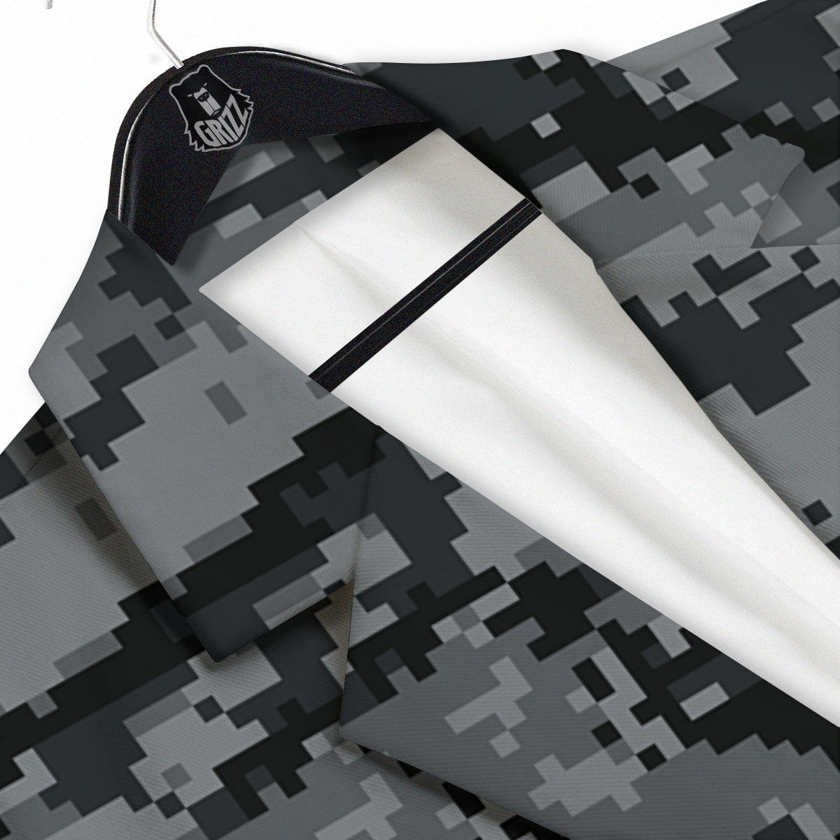 Digital Camo Grey And Black Print Men's Sport Coat-grizzshop