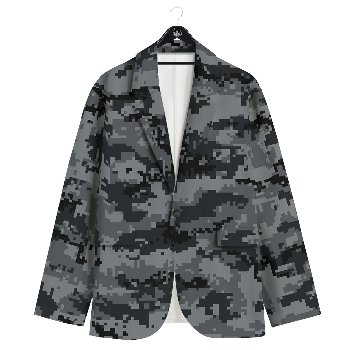 Digital Camo Grey And Black Print Men's Sport Coat-grizzshop