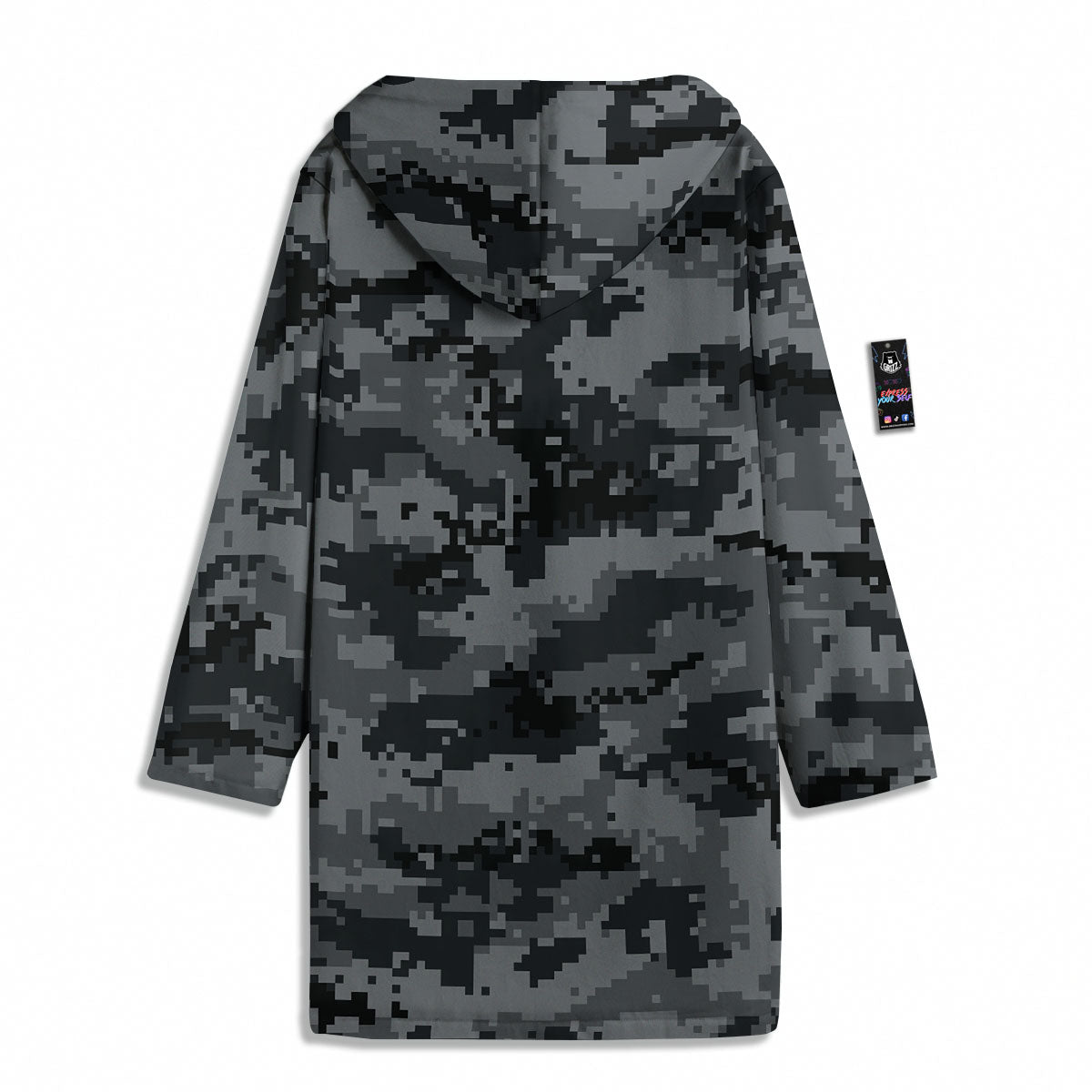 Digital Camo Grey And Black Print Men's Windbreaker Jacket-grizzshop