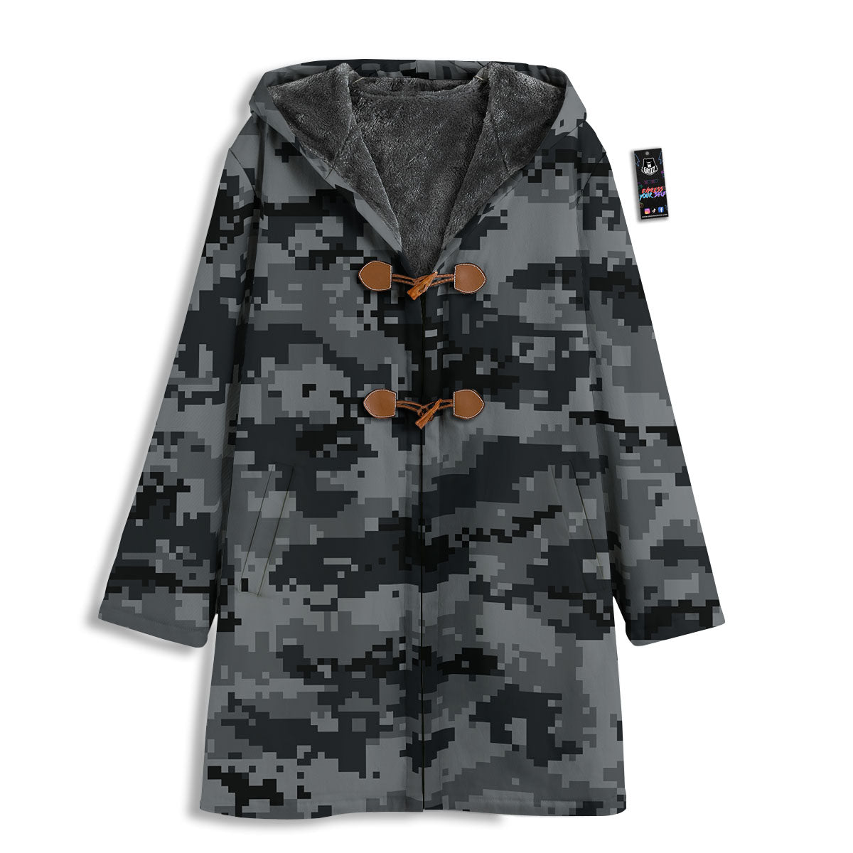 Digital Camo Grey And Black Print Men's Windbreaker Jacket-grizzshop