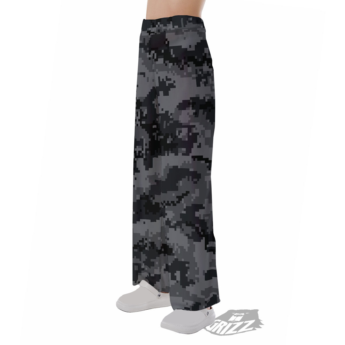 Digital Camo Grey And Black Print Pajama Pants-grizzshop