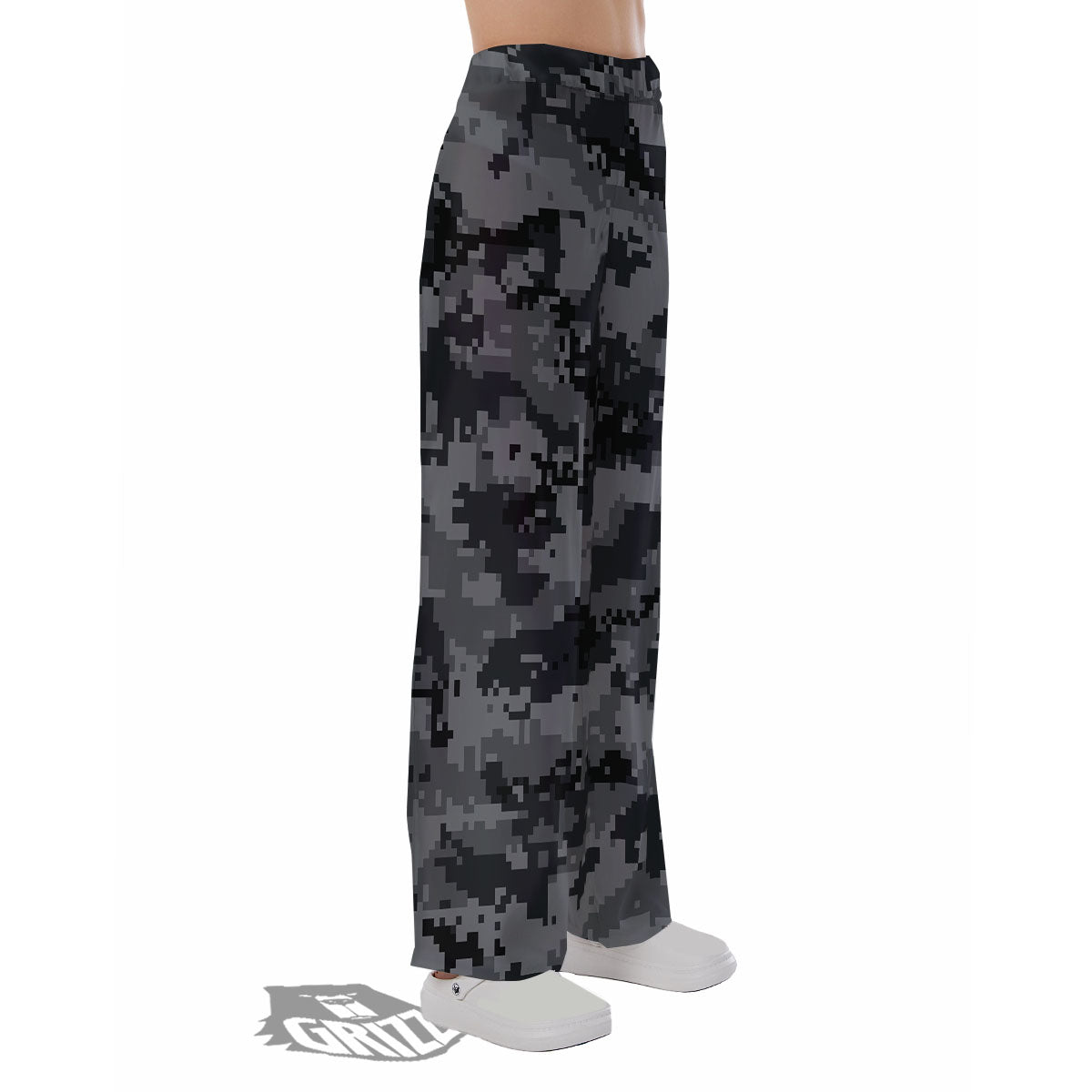 Digital Camo Grey And Black Print Pajama Pants-grizzshop