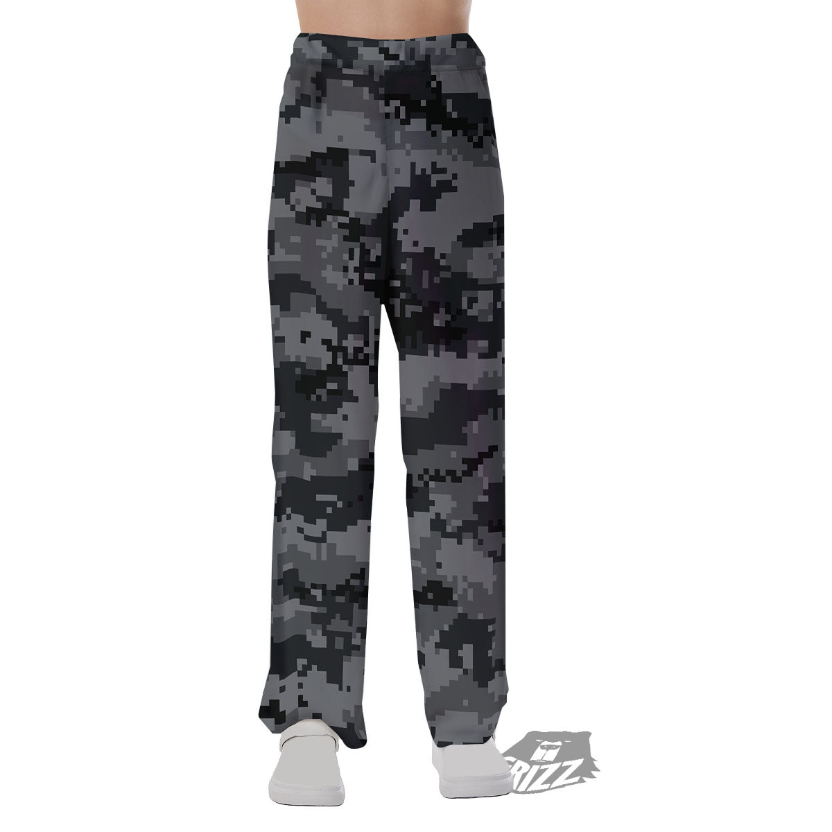 Digital Camo Grey And Black Print Pajama Pants-grizzshop