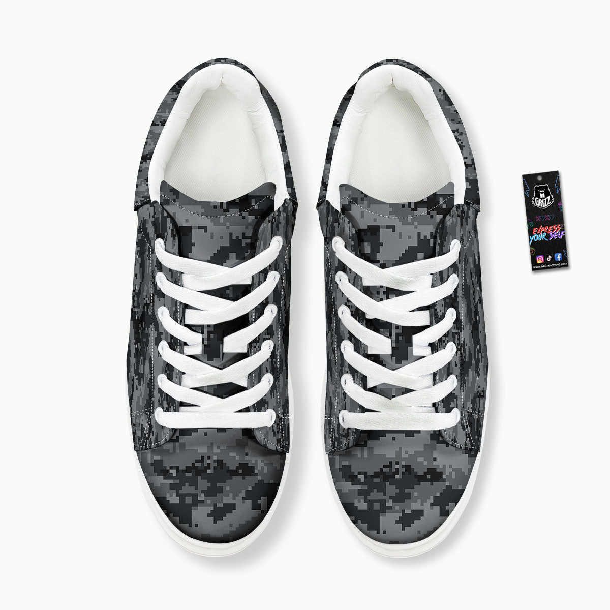 Digital Camo Grey And Black Print Platform Shoes-grizzshop