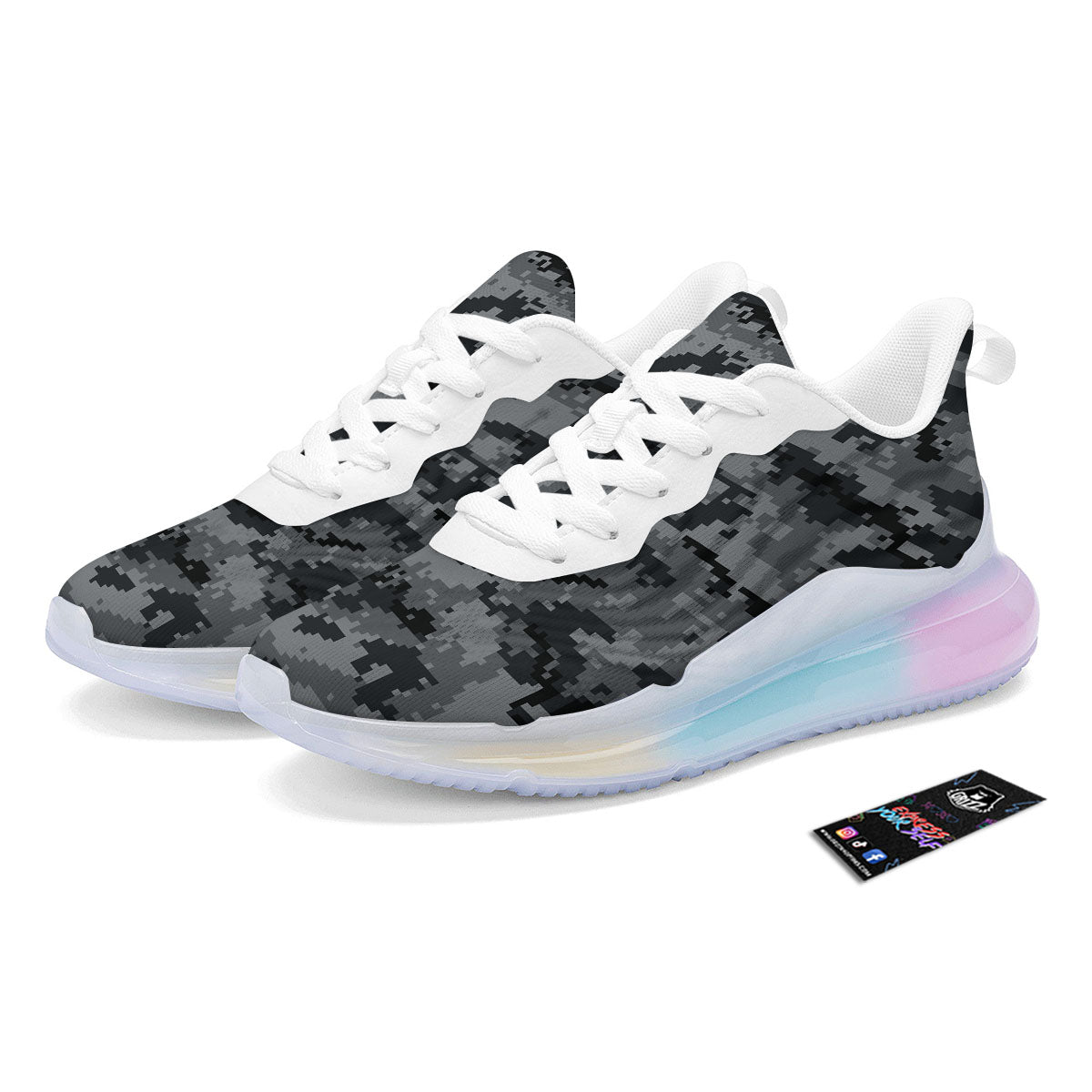 Digital Camo Grey And Black Print Running Sneakers-grizzshop