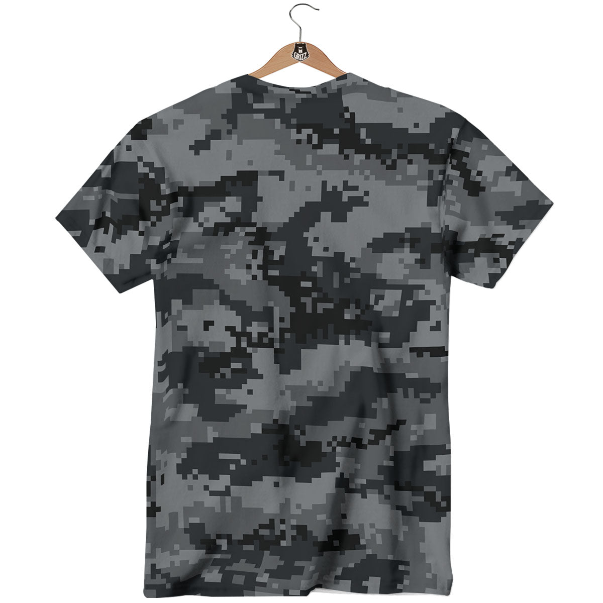 Digital Camo Grey And Black Print T-Shirt-grizzshop