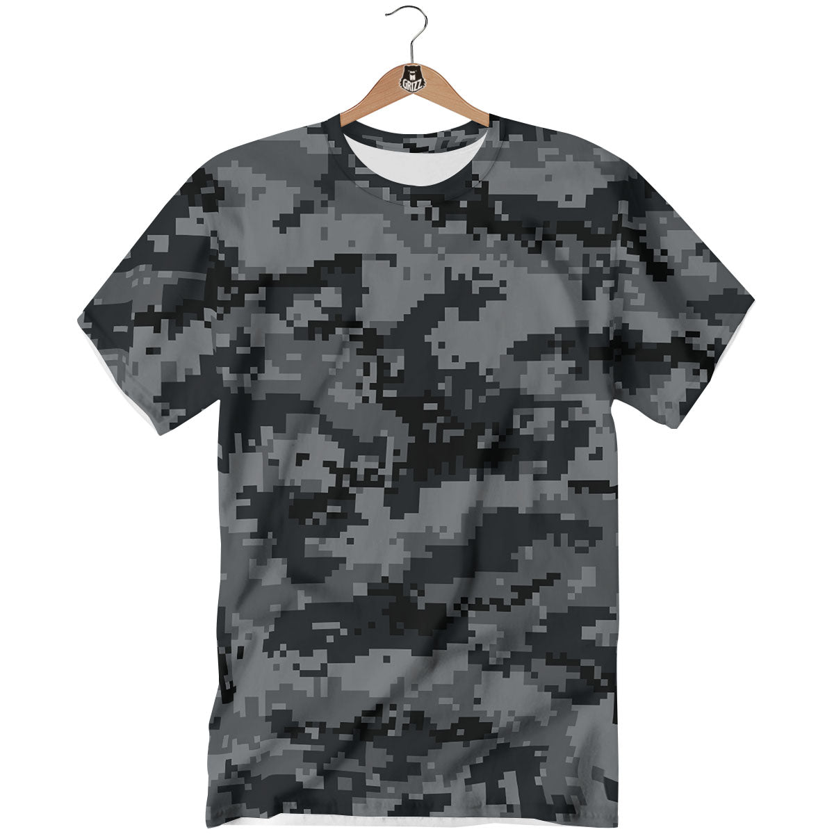Digital Camo Grey And Black Print T-Shirt-grizzshop