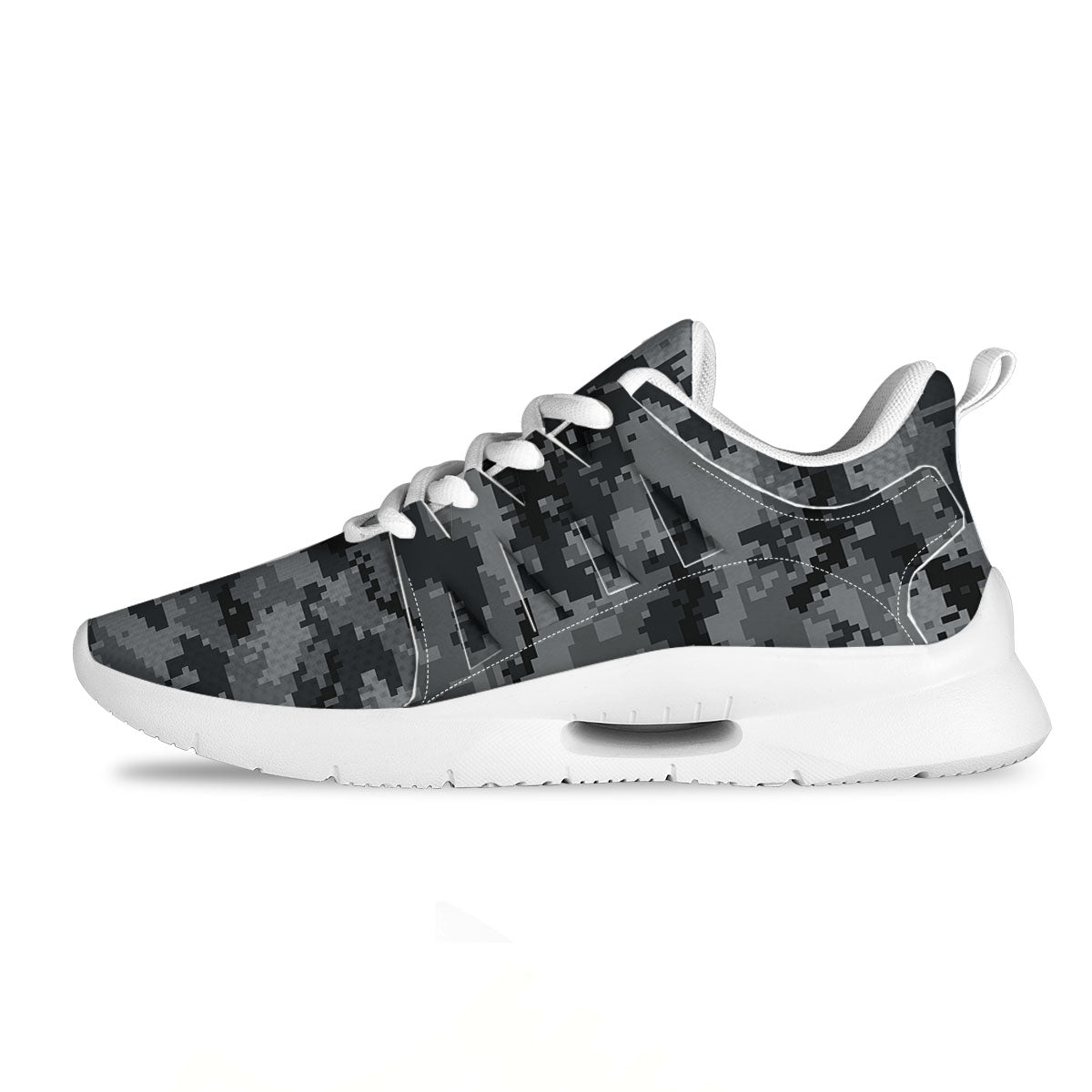 Digital Camo Grey And Black Print Tennis Shoes-grizzshop