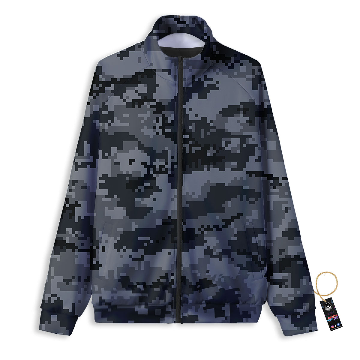 Digital Camo Grey And Black Print Track Jacket-grizzshop