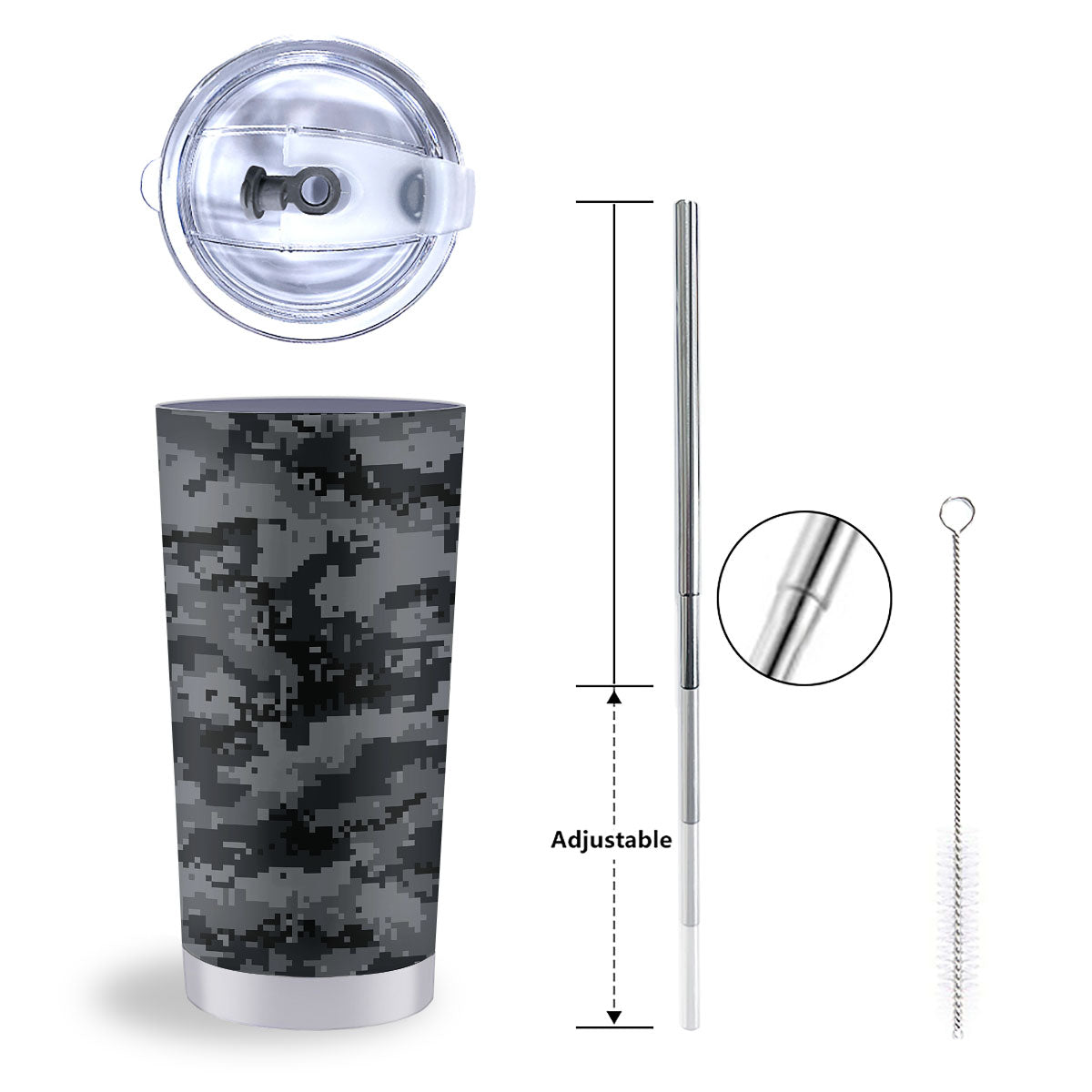 Digital Camo Grey And Black Print Tumbler-grizzshop