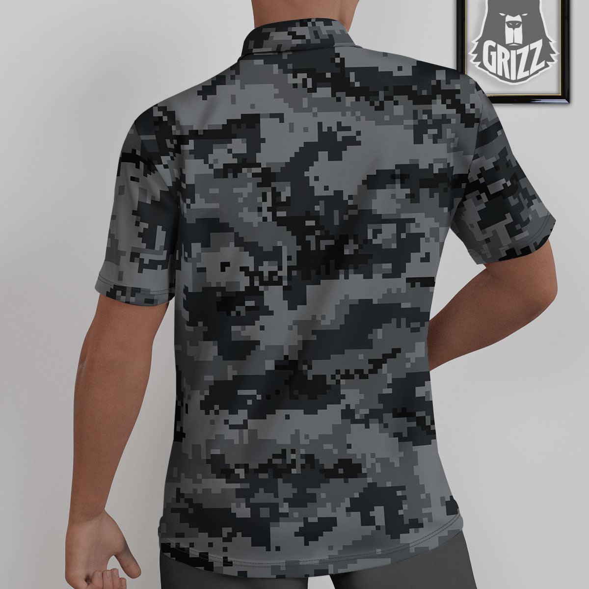 Digital Camo Grey And Black Print Untucked Shirts-grizzshop