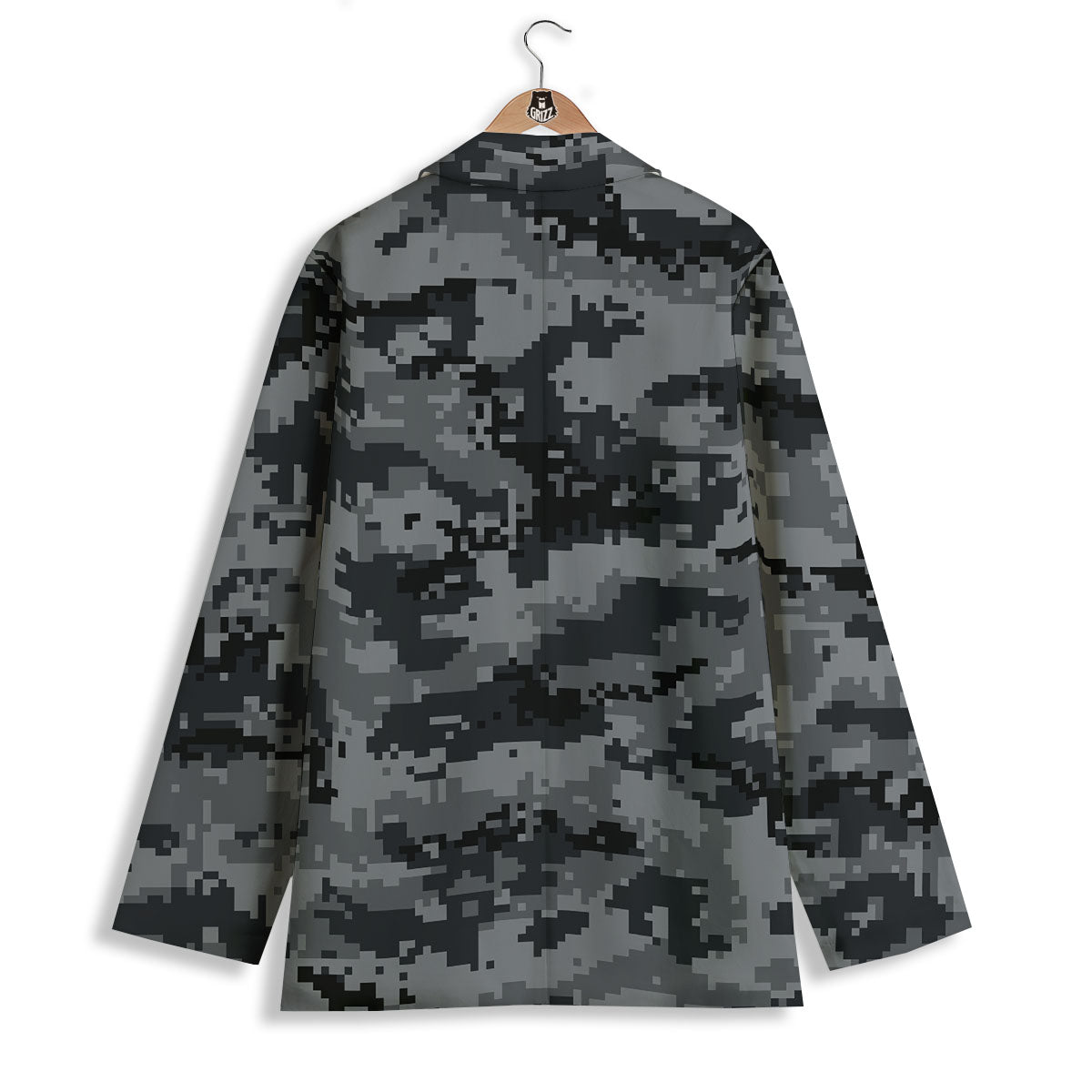Digital Camo Grey And Black Print Women's Blazer-grizzshop
