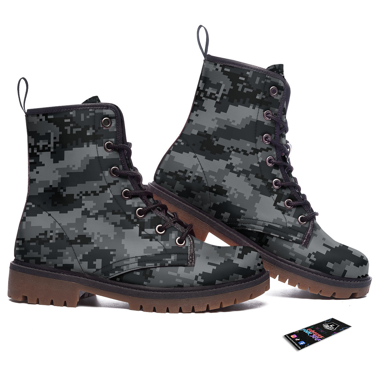 Digital Camo Grey And Black Print Work Boots-grizzshop