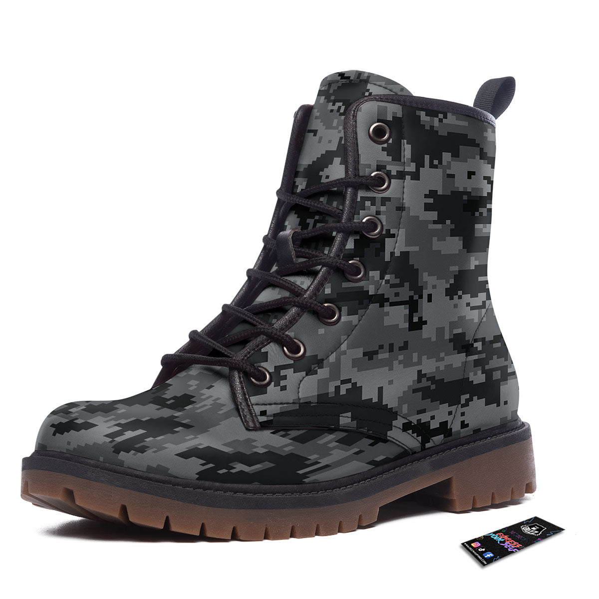 Digital Camo Grey And Black Print Work Boots-grizzshop