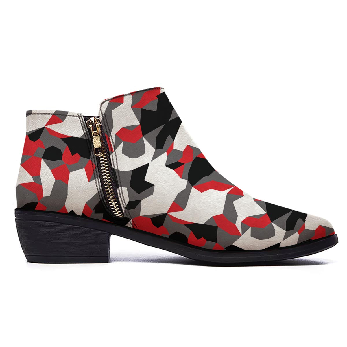Digital Camo Grey And Red Print Pattern Ankle Boots-grizzshop