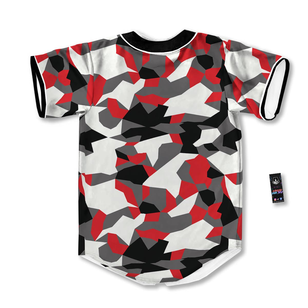 Digital Camo Grey And Red Print Pattern Baseball Jersey-grizzshop
