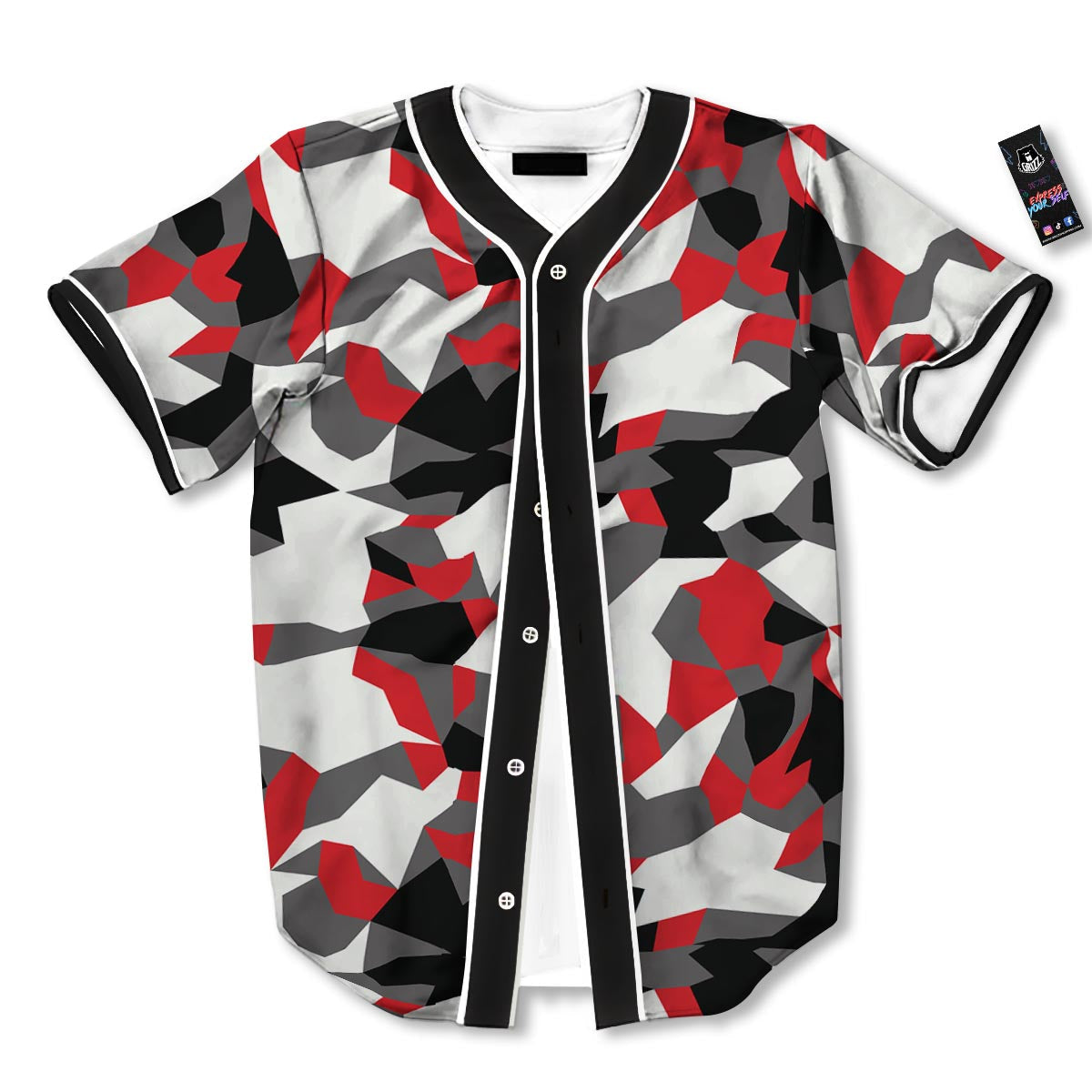 Digital Camo Grey And Red Print Pattern Baseball Jersey-grizzshop