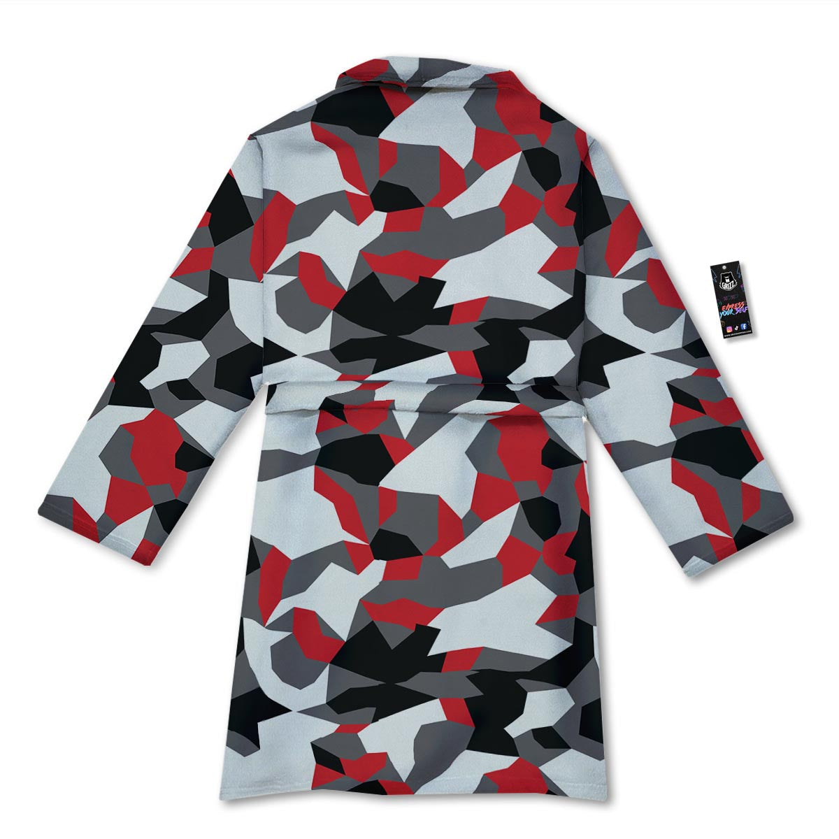 Digital Camo Grey And Red Print Pattern Bathrobe-grizzshop