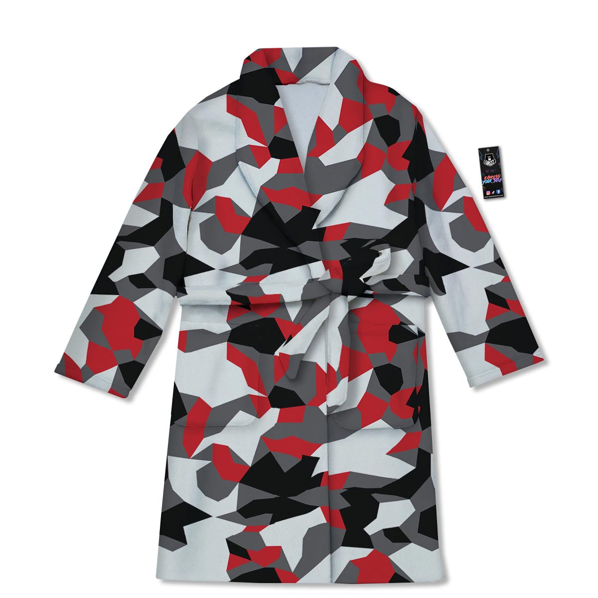 Digital Camo Grey And Red Print Pattern Bathrobe-grizzshop