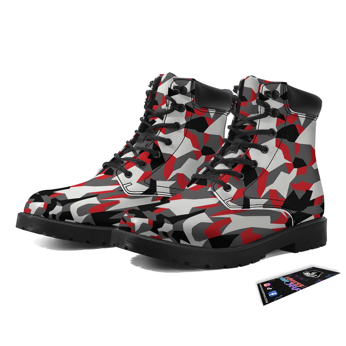 Digital Camo Grey And Red Print Pattern Boots-grizzshop