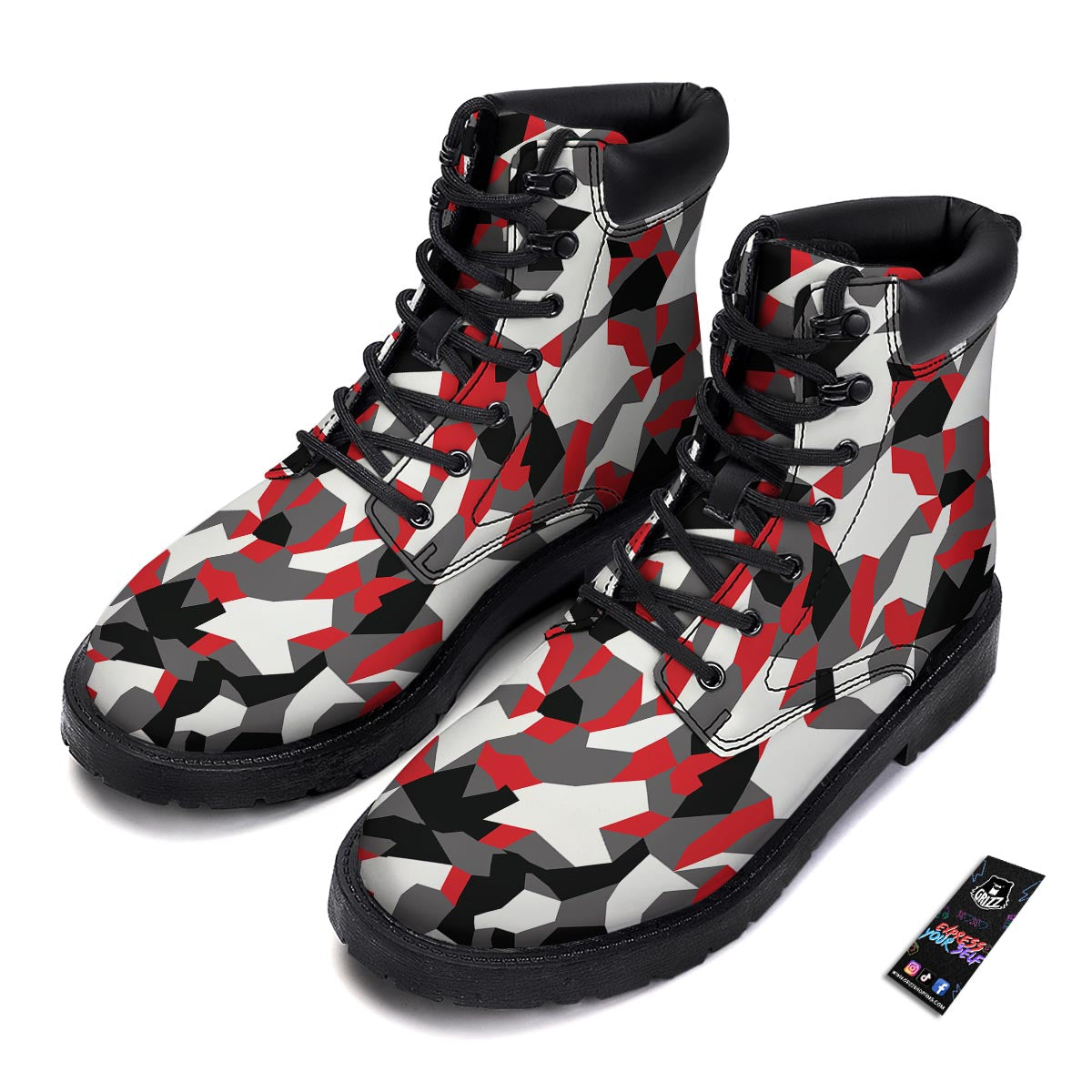 Digital Camo Grey And Red Print Pattern Boots-grizzshop