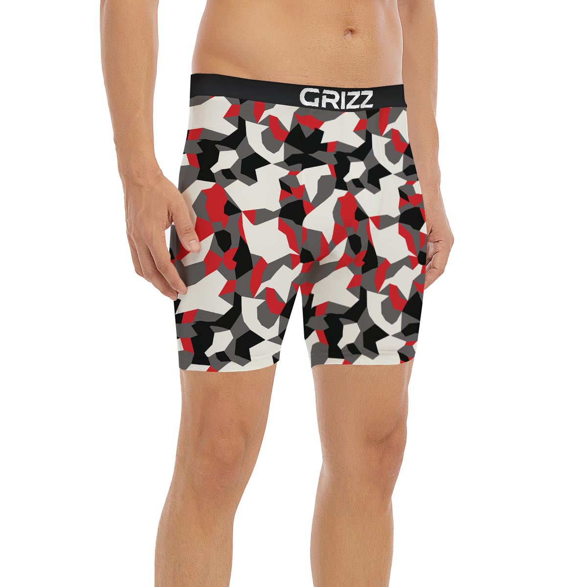 Digital Camo Grey And Red Print Pattern Boxer Briefs-grizzshop