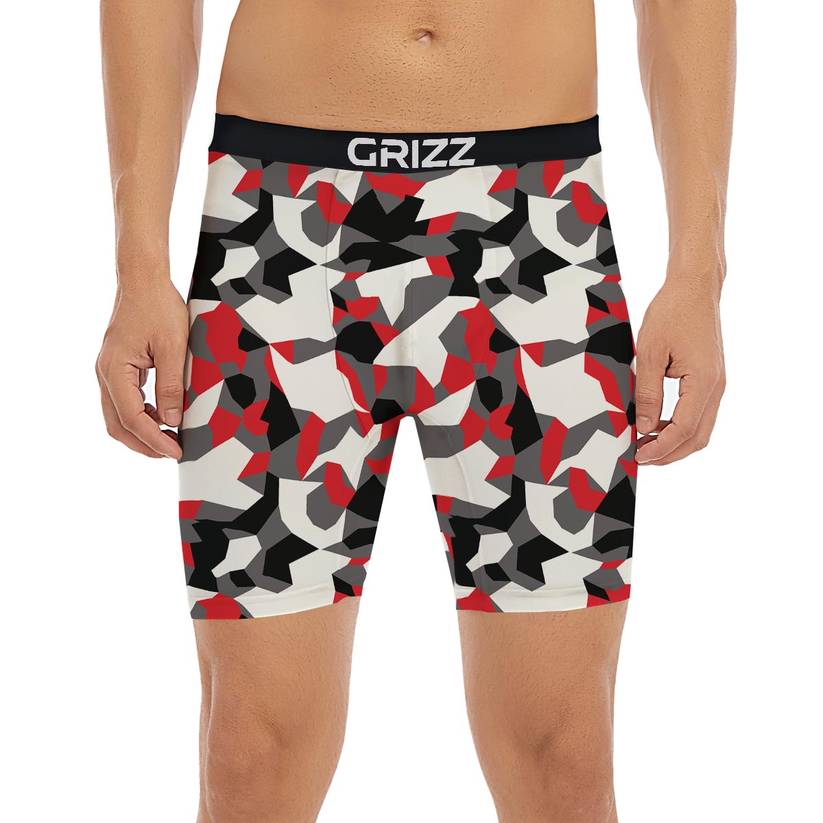 Digital Camo Grey And Red Print Pattern Boxer Briefs-grizzshop