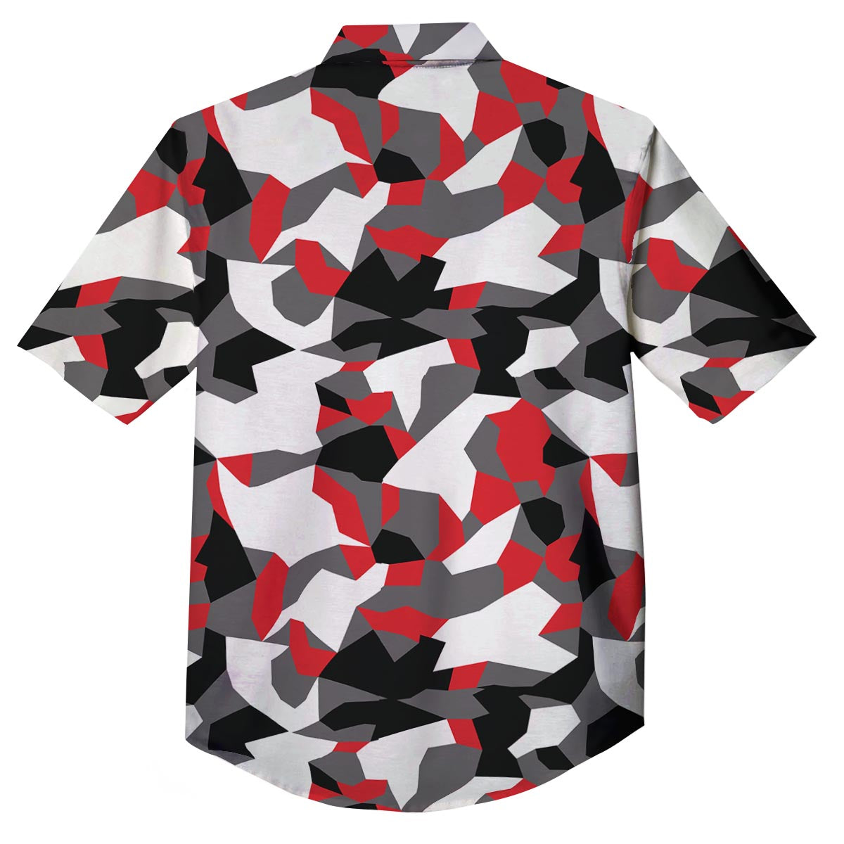 Digital Camo Grey And Red Print Pattern Button Up Shirt-grizzshop