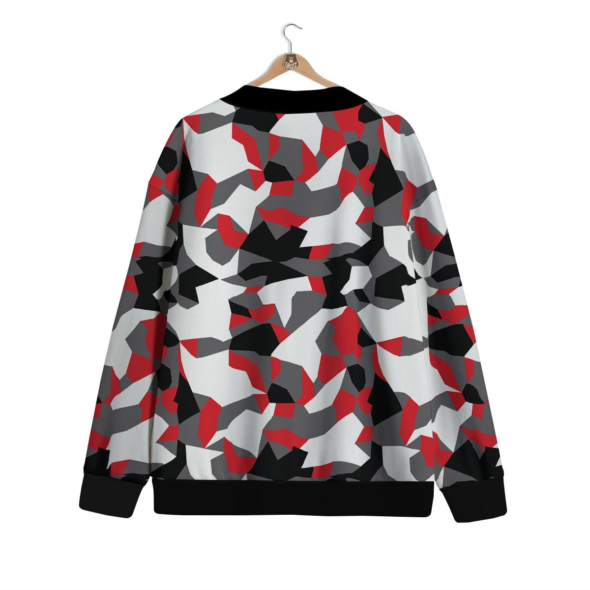 Digital Camo Grey And Red Print Pattern Cardigan-grizzshop