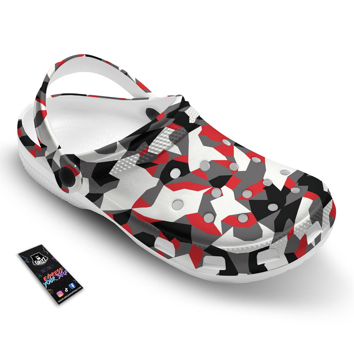 Digital Camo Grey And Red Print Pattern Clog-grizzshop
