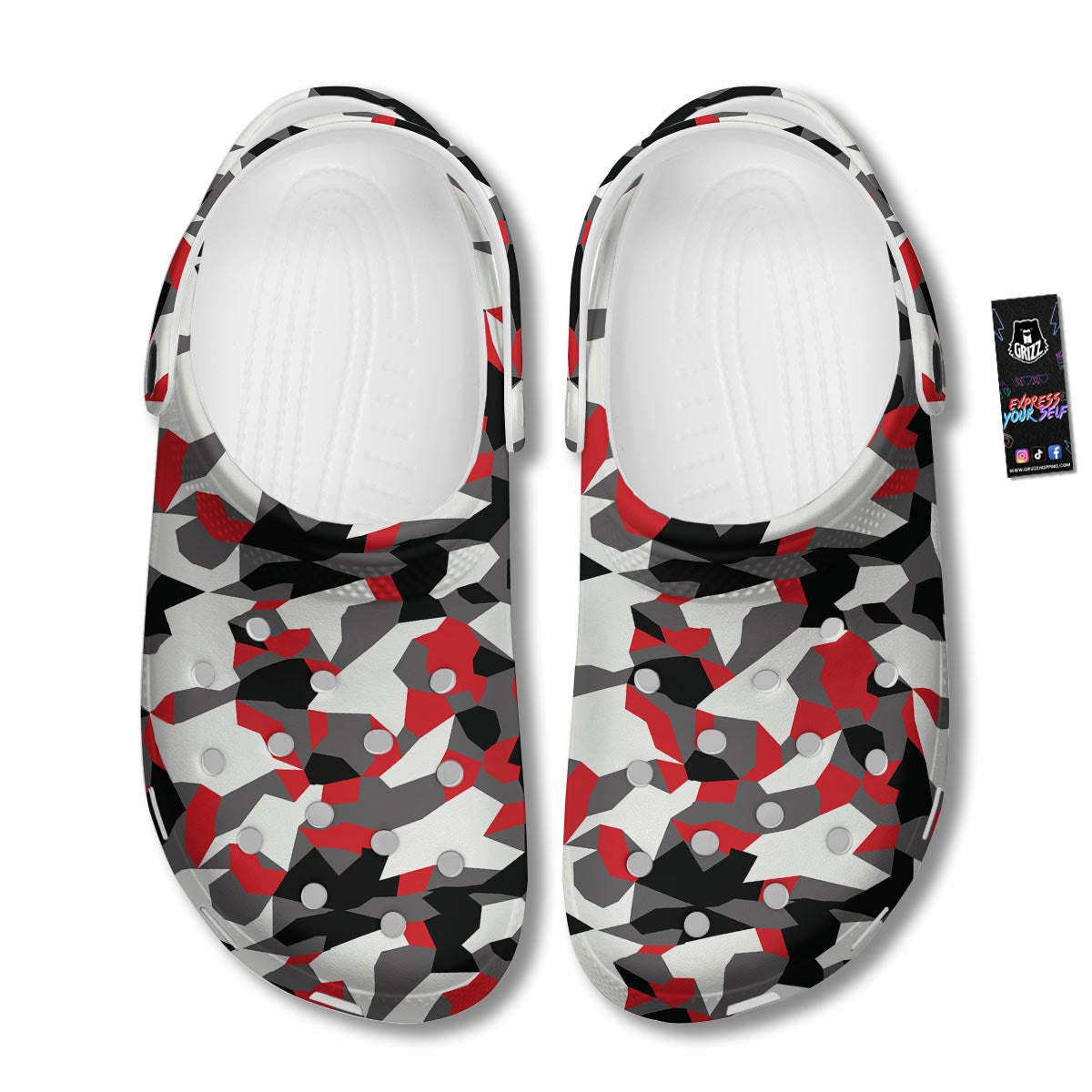 Digital Camo Grey And Red Print Pattern Clog-grizzshop