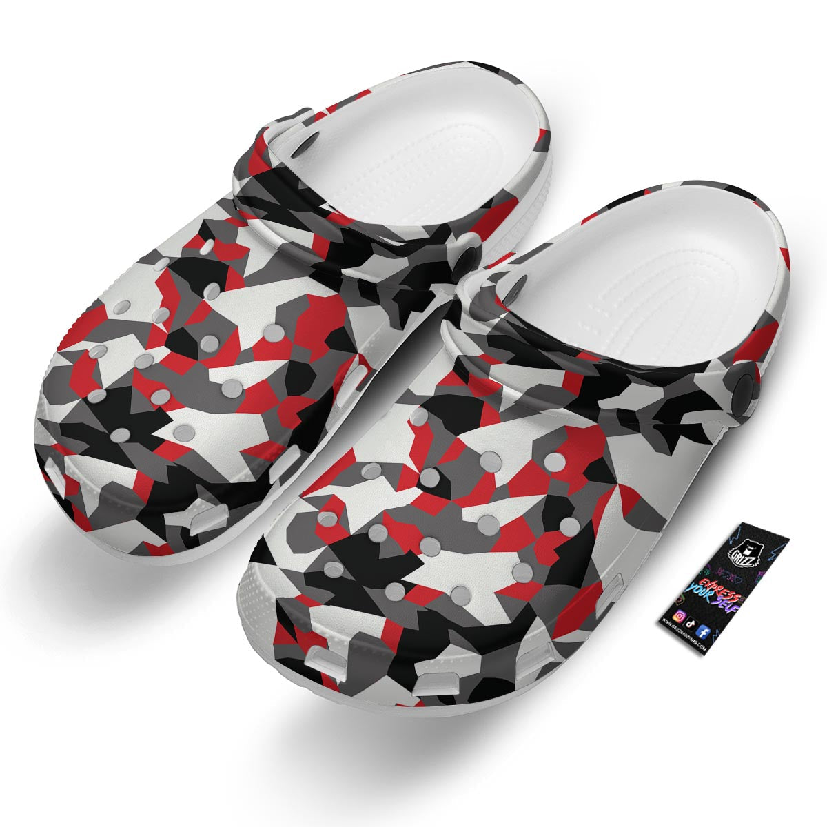 Digital Camo Grey And Red Print Pattern Clog-grizzshop