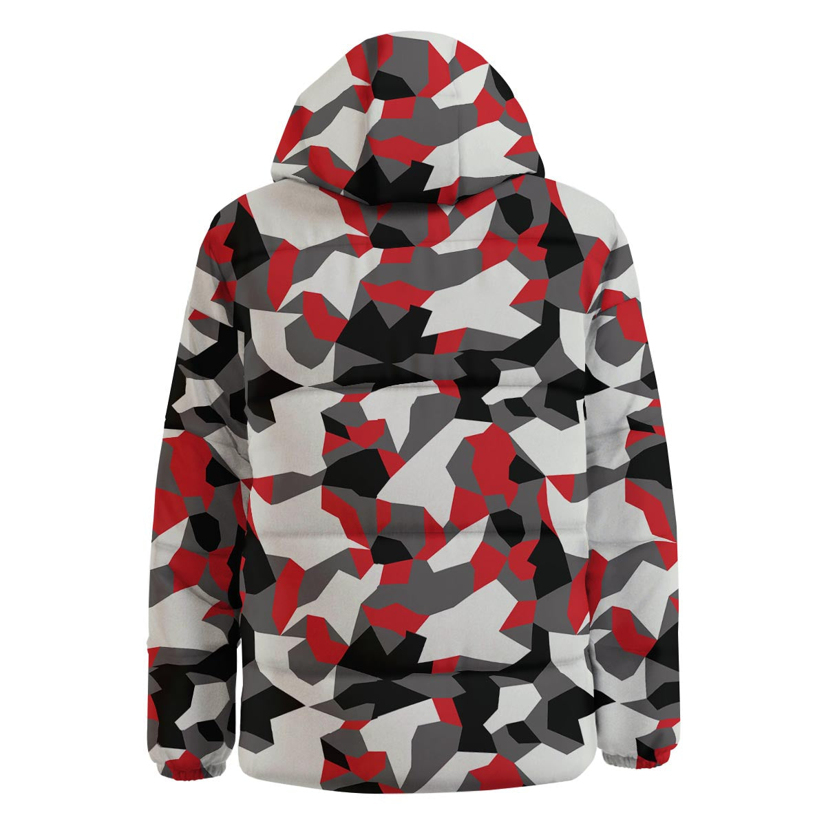 Digital Camo Grey And Red Print Pattern Down Jacket-grizzshop