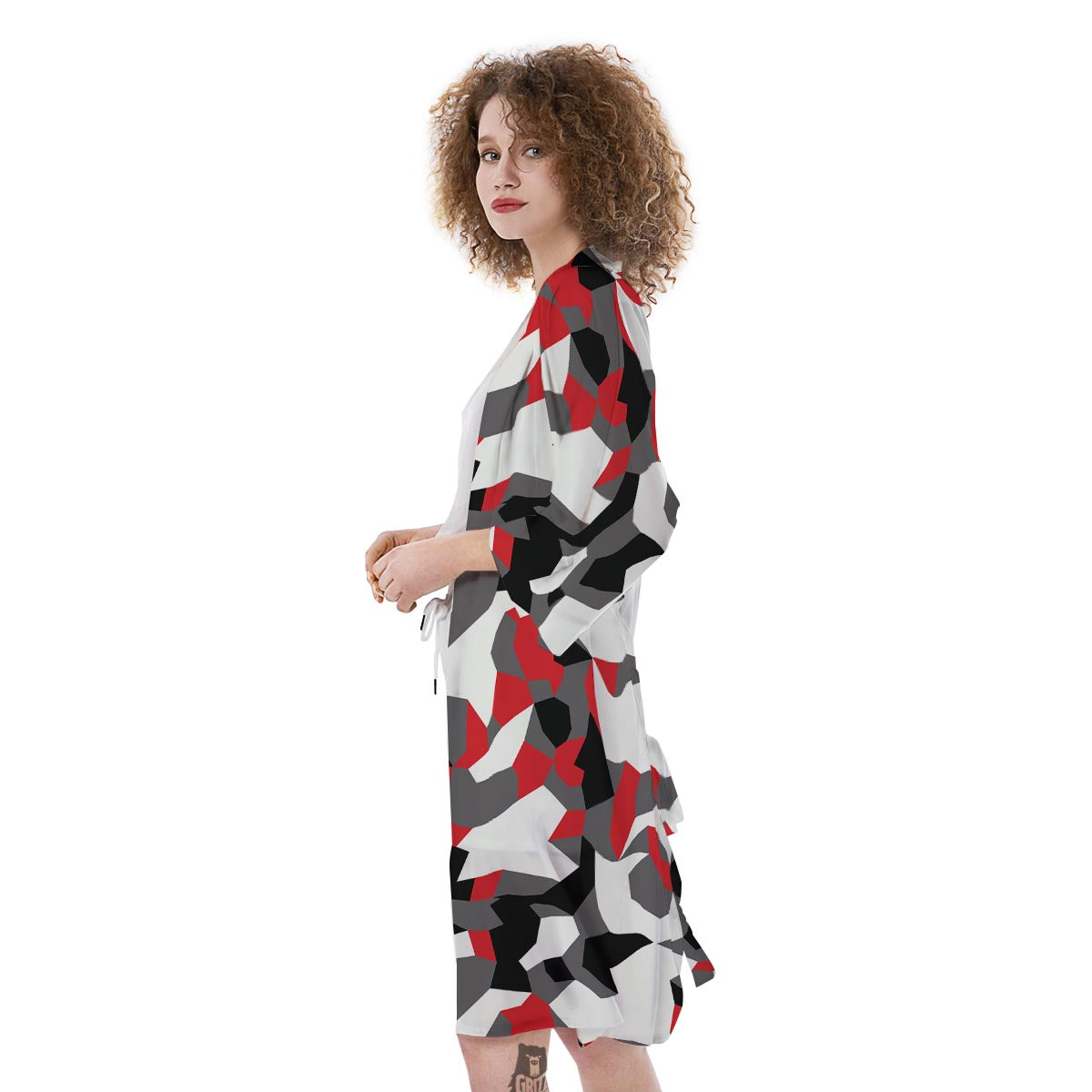 Digital Camo Grey And Red Print Pattern Kimono-grizzshop