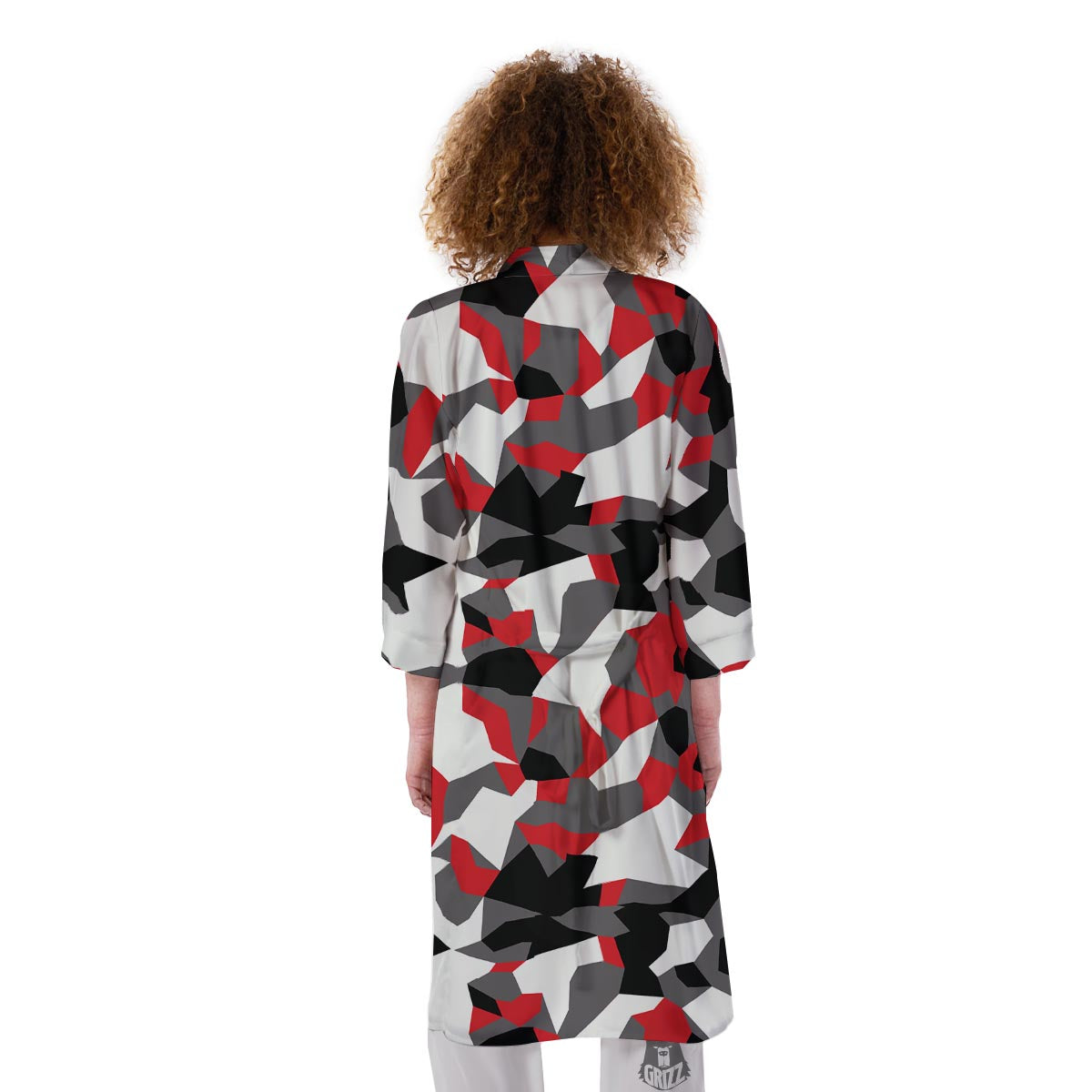 Digital Camo Grey And Red Print Pattern Kimono-grizzshop