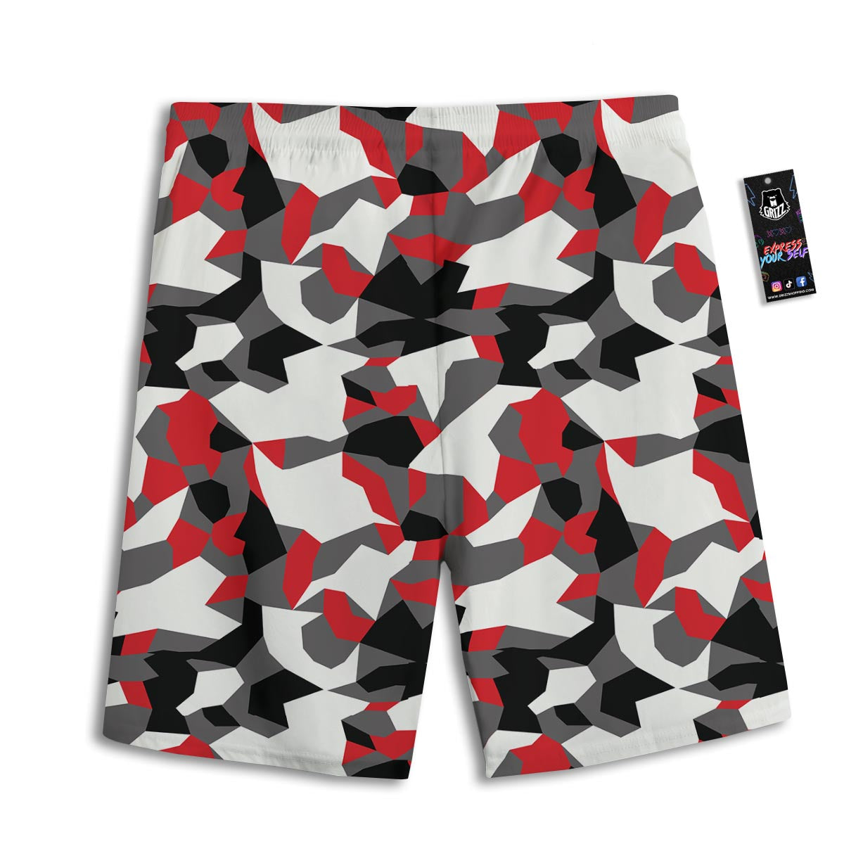 Digital Camo Grey And Red Print Pattern Men's Athletic Shorts